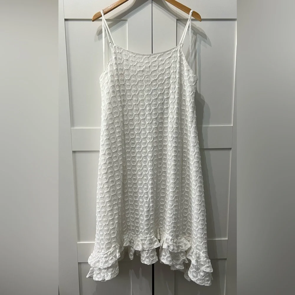 Anthropologie White Crochet Ruffled Midi Dress Women’s Large - Picture 3 of 13